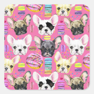 Franse buldog macaron patroon vierkante sticker