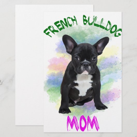 Franse buldog mam waterkleur olie schilderij kunst briefpapier (Voorkant / Achterkant)