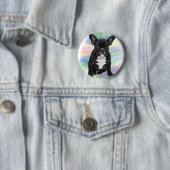 Franse buldog mam waterkleur olie schilderij kunst ronde button 5,7 cm (In situ)