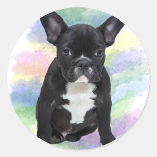 Franse buldog mam waterkleur olie schilderij kunst ronde sticker