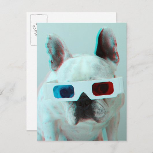 Franse Buldog met 3D Glazen Briefkaart (Voorkant / Achterkant)