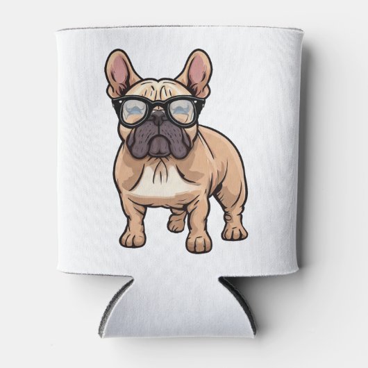 Franse buldog met bril blikjeskoeler (Voorkant)
