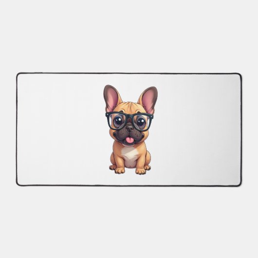 Franse buldog met bril bureaumat (Voorkant)