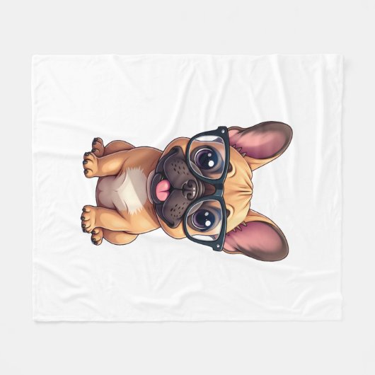 Franse buldog met bril fleece deken (Voorkant (Horizontaal))