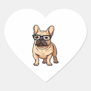Franse buldog met bril hart sticker