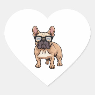 Franse buldog met bril hart sticker