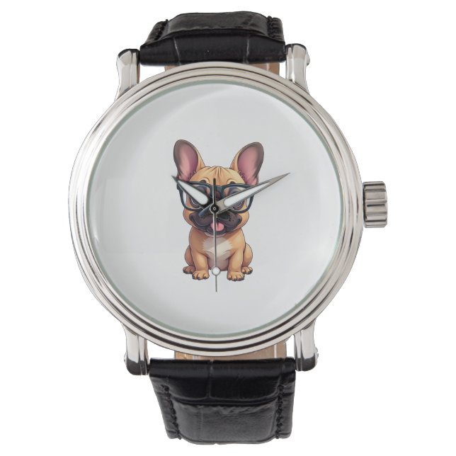 Franse buldog met bril horloge (Voorkant)