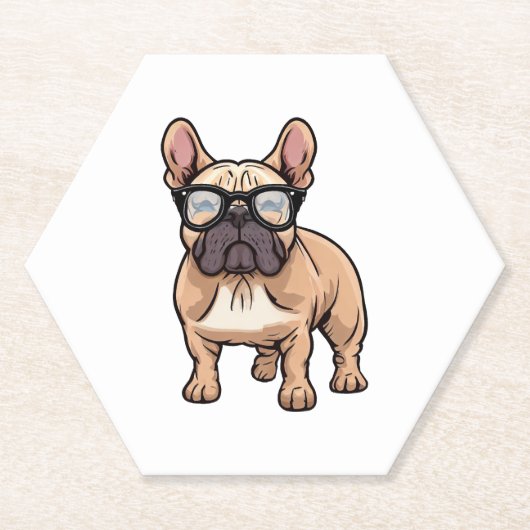 Franse buldog met bril kartonnen onderzetters (Voorkant)