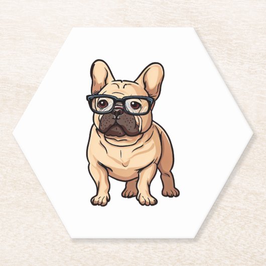Franse buldog met bril kartonnen onderzetters (Voorkant)