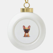 Franse buldog met bril keramische bal ornament (Voorkant)