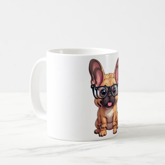 Franse buldog met bril koffiemok (Voorkant links)
