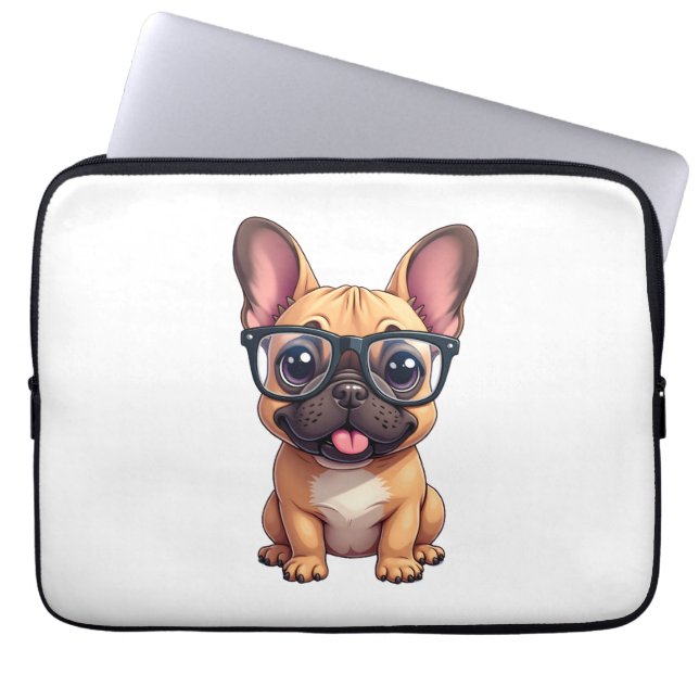 Franse buldog met bril laptop sleeve (Voorkant)
