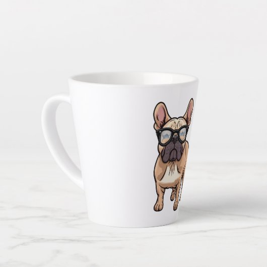 Franse buldog met bril latte mok (Linkerhoek)