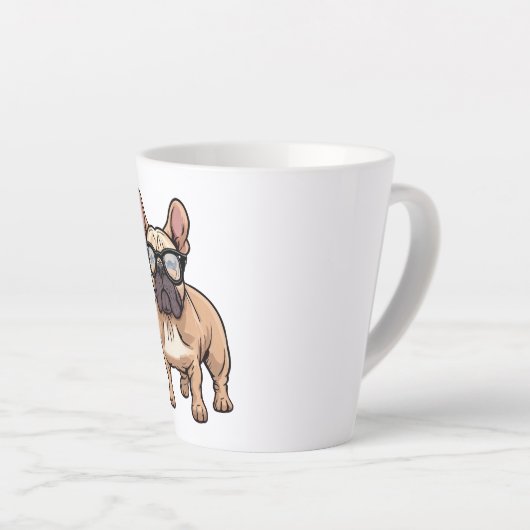 Franse buldog met bril latte mok (Rechterhoek)