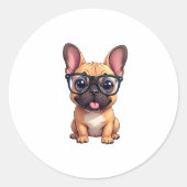 Franse buldog met bril ronde sticker (Voorkant)