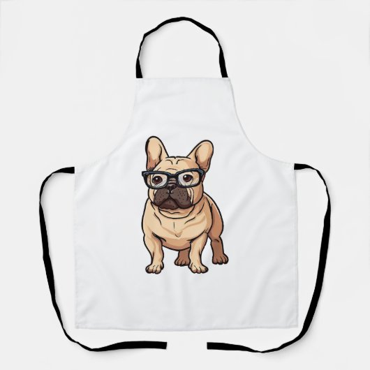 Franse buldog met bril schort (Voorkant)