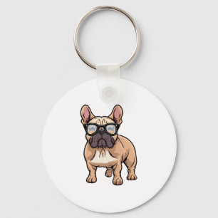 Franse buldog met bril sleutelhanger