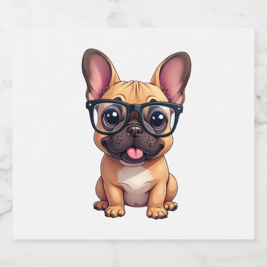 Franse buldog met bril sparkling wijnetiket (Enkel label)