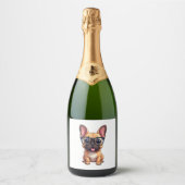 Franse buldog met bril sparkling wijnetiket (Voorkant)