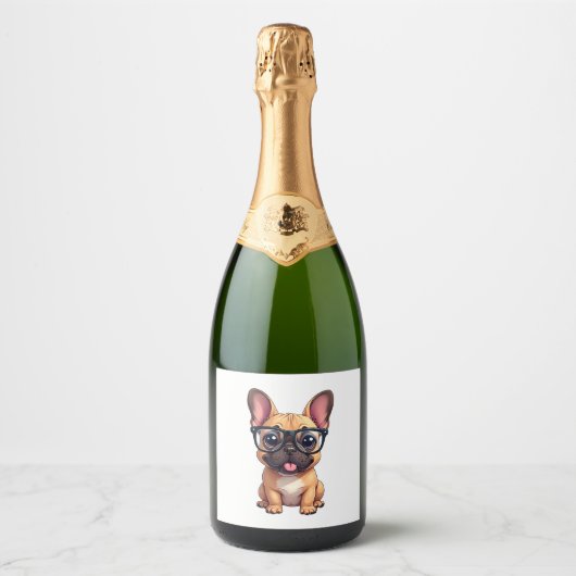 Franse buldog met bril sparkling wijnetiket (Voorkant)