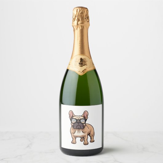 Franse buldog met bril sparkling wijnetiket (Voorkant)