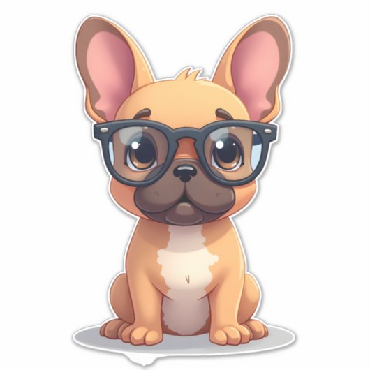 Franse buldog met bril sticker (Voorkant)