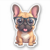 Franse buldog met bril sticker (Voorkant)