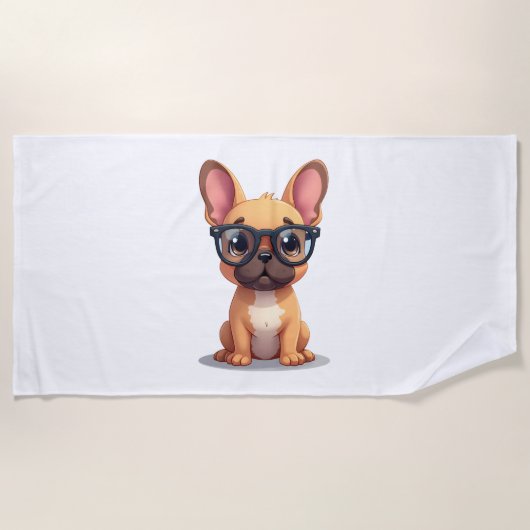 Franse buldog met bril strandlaken (Voorkant)