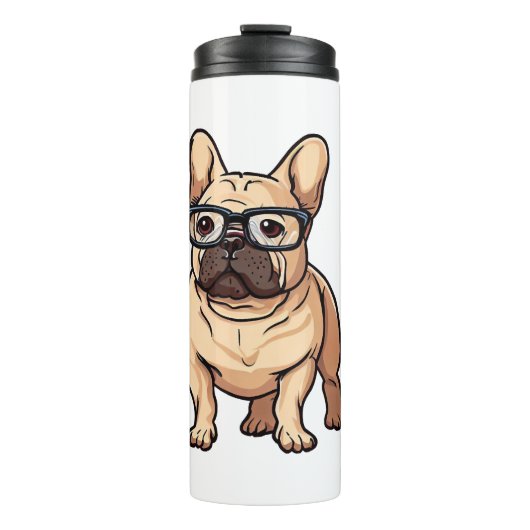 Franse buldog met bril thermosbeker (Voorkant)