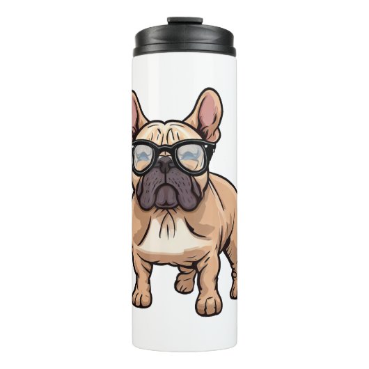Franse buldog met bril thermosbeker (Voorkant)