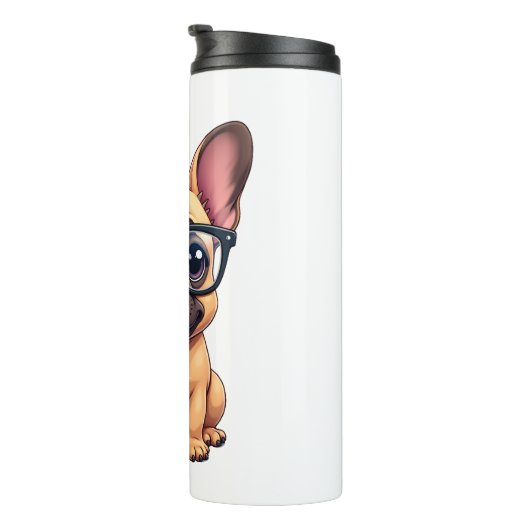 Franse buldog met bril thermosbeker (Geroteerd rechts)