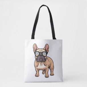 Franse buldog met bril tote bag