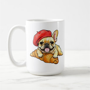 Franse buldog met croissant baret Grappige Frenchi Koffiemok