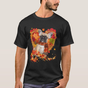 Franse buldog met hij gemaakt van herfstbladeren t-shirt