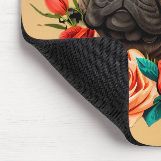 Franse buldog met Rozen Muismat (Hoek)