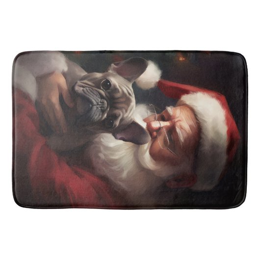 Franse buldog met sinterklaas feestelijke kerst badmat (Voorkant)