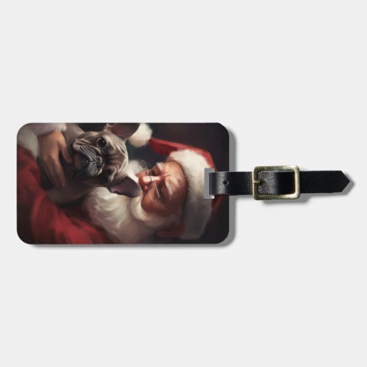 Franse buldog met sinterklaas feestelijke kerst bagagelabel (Voorkant horizontaal)