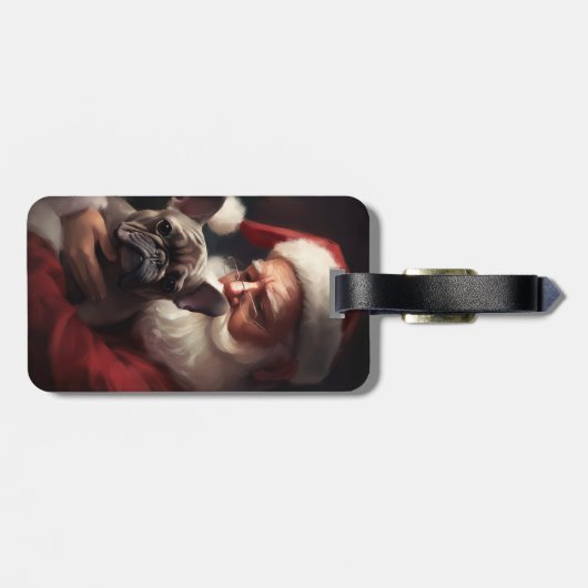 Franse buldog met sinterklaas feestelijke kerst bagagelabel (Achterkant horizontaal)