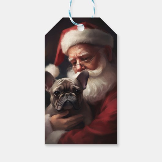 Franse buldog met sinterklaas feestelijke kerst cadeaulabel (Achterkant)