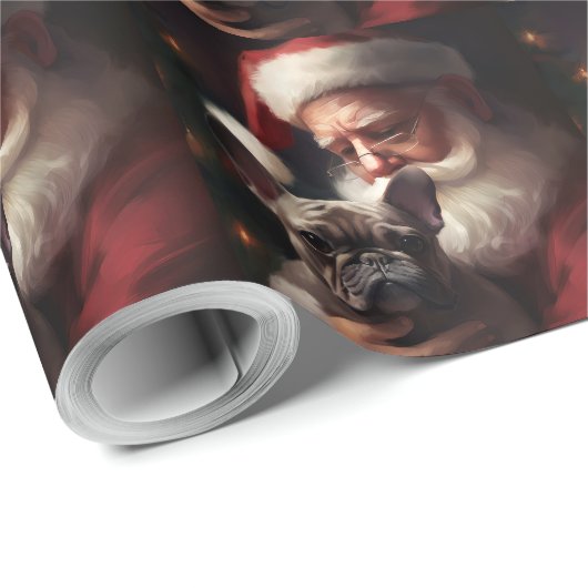 Franse buldog met sinterklaas feestelijke kerst cadeaupapier (Rol Hoek)