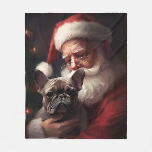 Franse buldog met sinterklaas feestelijke kerst fleece deken (Voorkant)