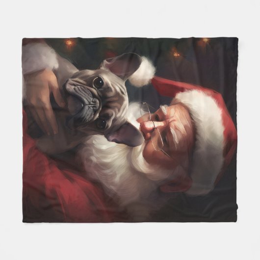 Franse buldog met sinterklaas feestelijke kerst fleece deken (Voorkant (Horizontaal))
