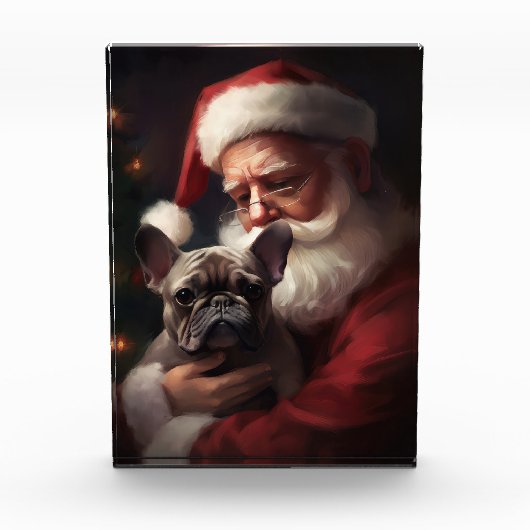 Franse buldog met sinterklaas feestelijke kerst fotoblokken (Voorkant)