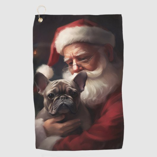 Franse buldog met sinterklaas feestelijke kerst golfhanddoek (Voorkant)