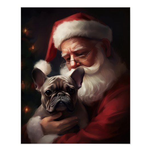 Franse buldog met sinterklaas feestelijke kerst perfect poster (Voorkant)
