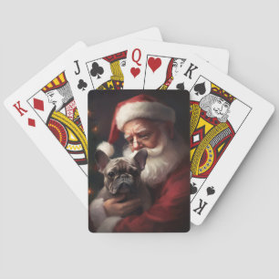 Franse buldog met sinterklaas feestelijke kerst pokerkaarten
