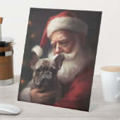 Franse buldog met sinterklaas feestelijke kerst reclamebord met voetstuk (Insitu)