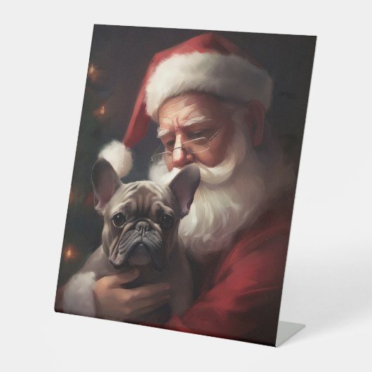 Franse buldog met sinterklaas feestelijke kerst reclamebord met voetstuk (Voorkant)