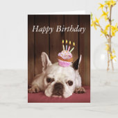 Franse Buldog met Verjaardag Cupcake Kaart (Gele Bloem)
