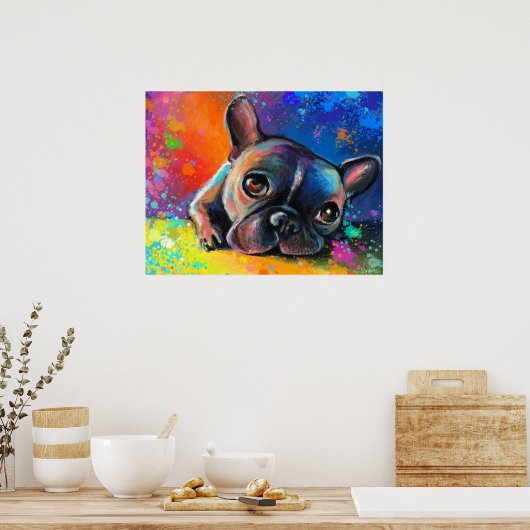 Franse buldog portret kunst omlijst poster (Keuken)